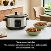 3.5L Stainless Steel Slow Cooker with 3 Heat Settings, Removable Ceramic Pot, Dishwasher Safe, Energy Efficient